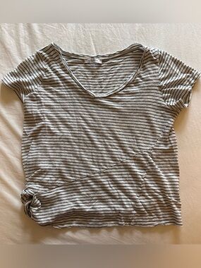 Olivaceous Black & White Striped V-Neck Short Sleeve Tee